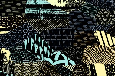 Soyut siyah konturlar, el vektör desen çizdi. Geometrik tarzı Retro soyut desen. Soyut çok renkli geometrik desen.