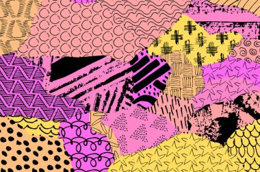 Soyut siyah konturlar, el vektör desen çizdi. Geometrik tarzı Retro soyut desen. Soyut çok renkli geometrik desen.