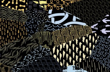 Soyut siyah konturlar, el vektör desen çizdi. Geometrik tarzı Retro soyut desen. Soyut çok renkli geometrik desen.