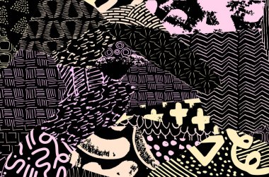 Soyut siyah konturlar, el vektör desen çizdi. Geometrik tarzı Retro soyut desen. Soyut çok renkli geometrik desen.