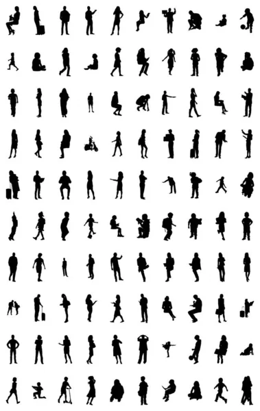 Vector Silhouetten Overzicht Silhouetten Van Mensen Contourtekening Personensilhouet Icoon Set — Stockvector