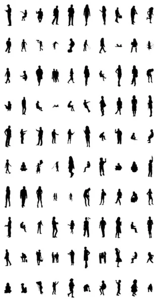 Vector Silhouetten Overzicht Silhouetten Van Mensen Contourtekening Personensilhouet Icoon Set — Stockvector