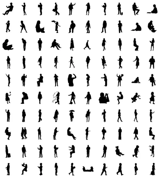 Vector Silhouetten Overzicht Silhouetten Van Mensen Contourtekening Personensilhouet Icoon Set — Stockvector