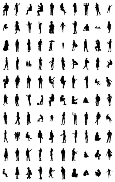 Vector Silhouetten Overzicht Silhouetten Van Mensen Contourtekening Personensilhouet Icoon Set — Stockvector