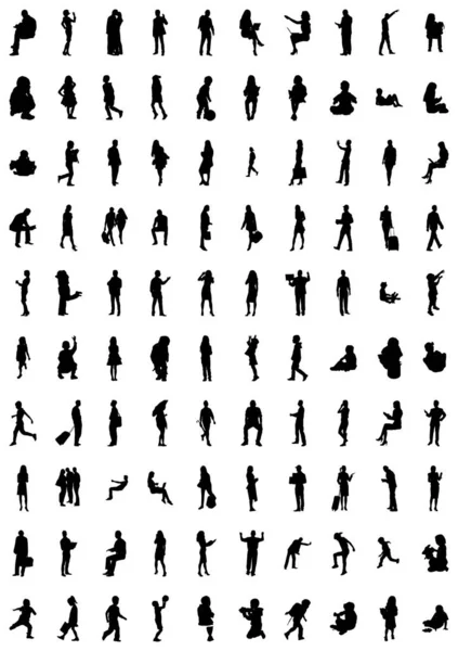 Silhouettes Vectorielles Silhouettes Esquissées Personnes Dessin Contour Silhouette Personnes Icône — Image vectorielle