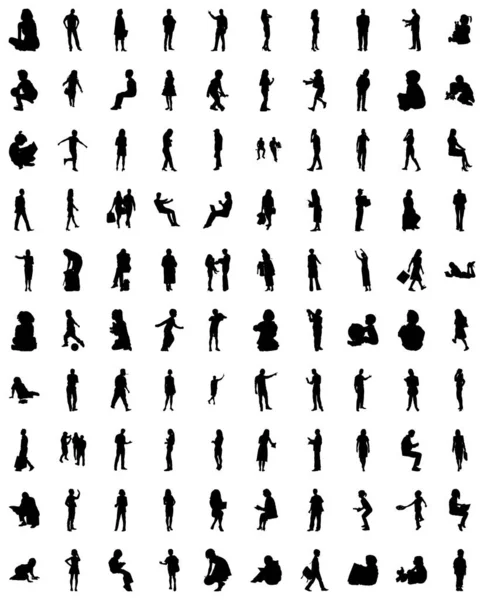 Vector Silhouetten Overzicht Silhouetten Van Mensen Contourtekening Personensilhouet Icoon Set — Stockvector