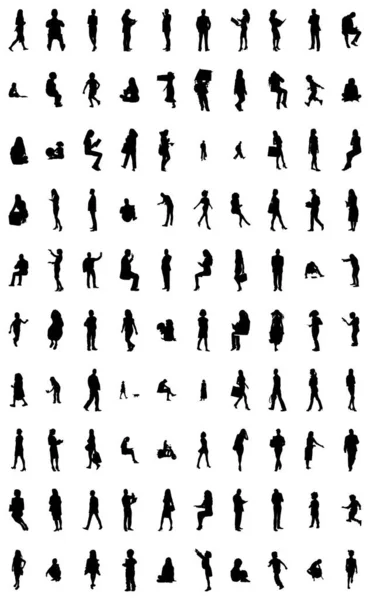 Silhouettes Vectorielles Silhouettes Esquissées Personnes Dessin Contour Silhouette Personnes Icône — Image vectorielle