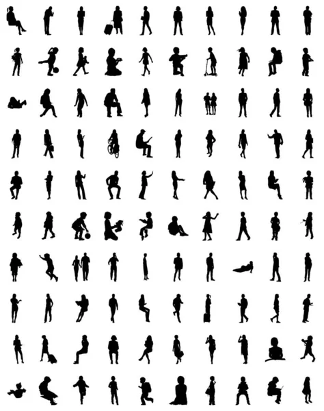 Vector Silhouetten Overzicht Silhouetten Van Mensen Contourtekening Personensilhouet Icoon Set — Stockvector