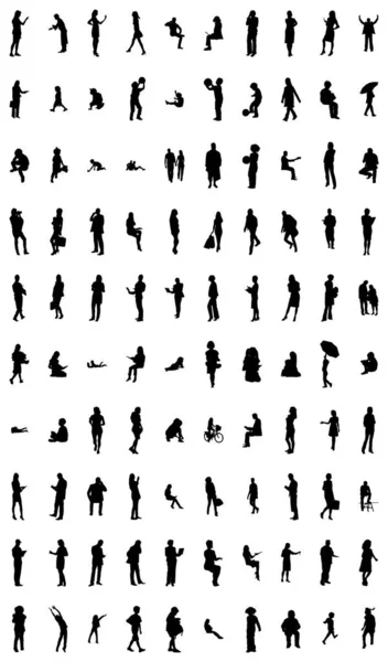 Vector Silhouetten Overzicht Silhouetten Van Mensen Contourtekening Personensilhouet Icoon Set — Stockvector