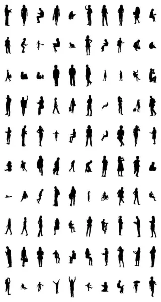 Vector Silhouetten Overzicht Silhouetten Van Mensen Contourtekening Personensilhouet Icoon Set — Stockvector