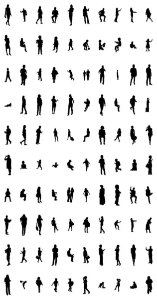 Vector Silhouetten Overzicht Silhouetten Van Mensen Contourtekening Personensilhouet Icoon Set — Stockvector