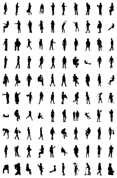 Vector Silhouetten Overzicht Silhouetten Van Mensen Contourtekening Personensilhouet Icoon Set — Stockvector