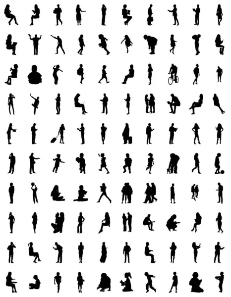 Silhouettes Vectorielles Silhouettes Esquissées Personnes Dessin Contour Silhouette Personnes Icône — Image vectorielle