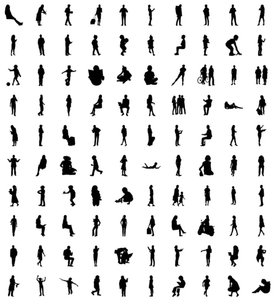 Silhouettes Vectorielles Silhouettes Esquissées Personnes Dessin Contour Silhouette Personnes Icône — Image vectorielle