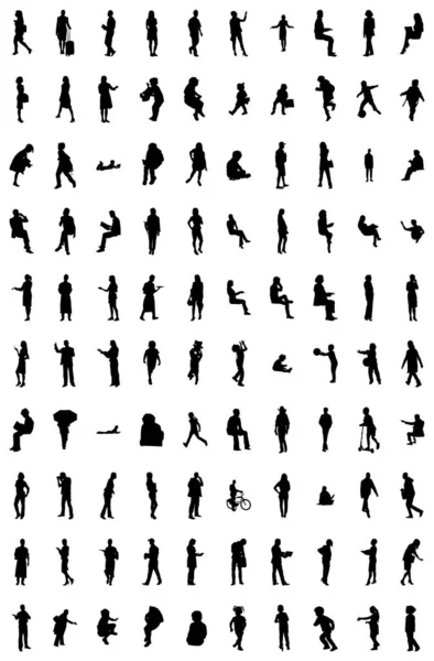 Vektor Silhouetten Umrisse Von Menschen Konturzeichnung Menschen Silhouette Icon Set — Stockvektor