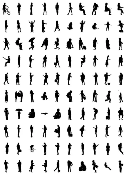 Vektor Silhouetten Umrisse Von Menschen Konturzeichnung Menschen Silhouette Icon Set — Stockvektor