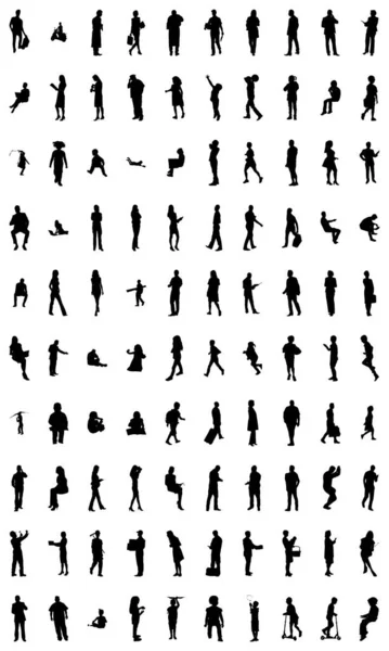 Vector Silhouetten Overzicht Silhouetten Van Mensen Contourtekening Personensilhouet Icoon Set — Stockvector