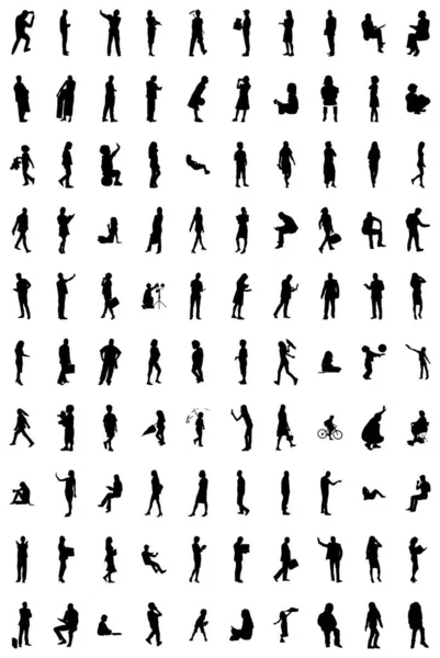 Vector Silhouetten Overzicht Silhouetten Van Mensen Contourtekening Personensilhouet Icoon Set — Stockvector