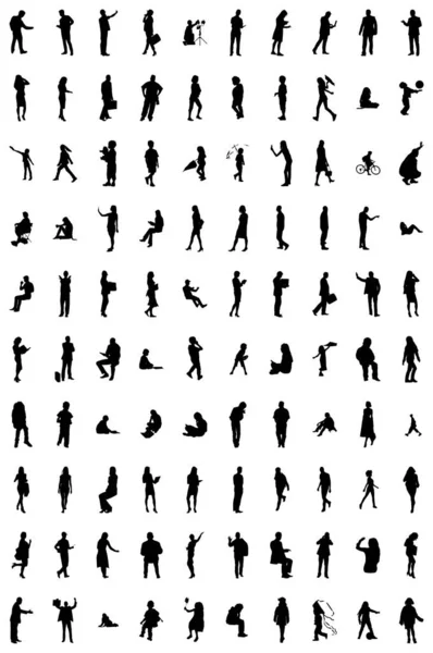 Vector Silhouetten Overzicht Silhouetten Van Mensen Contourtekening Personensilhouet Icoon Set — Stockvector