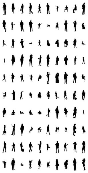 Vector Silhouetten Overzicht Silhouetten Van Mensen Contourtekening Personensilhouet Icoon Set — Stockvector