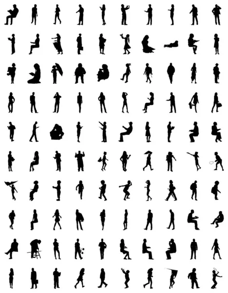 Vector Silhouetten Overzicht Silhouetten Van Mensen Contourtekening Personensilhouet Icoon Set — Stockvector