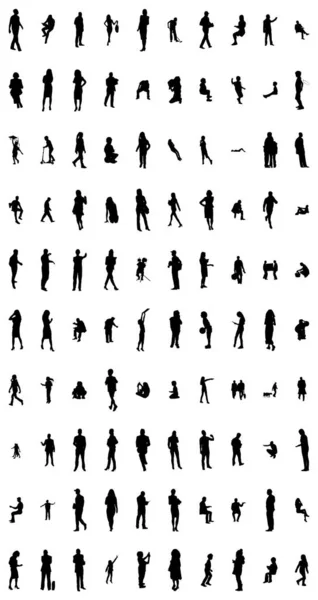 Vector Silhouetten Overzicht Silhouetten Van Mensen Contourtekening Personensilhouet Icoon Set — Stockvector