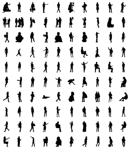 Silhouettes Vectorielles Silhouettes Esquissées Personnes Dessin Contour Silhouette Personnes Icône — Image vectorielle