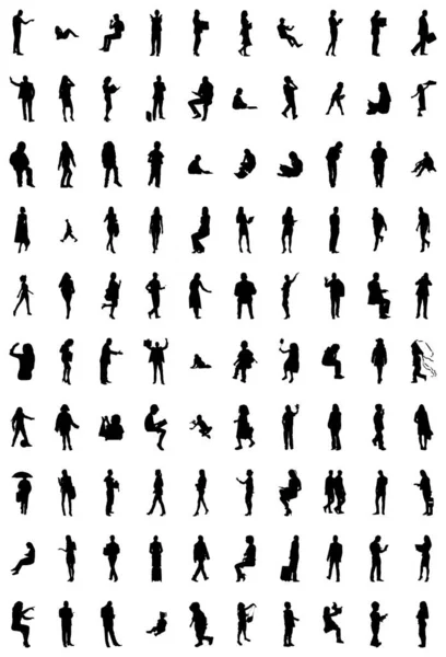 Vector Silhouetten Overzicht Silhouetten Van Mensen Contourtekening Personensilhouet Icoon Set — Stockvector