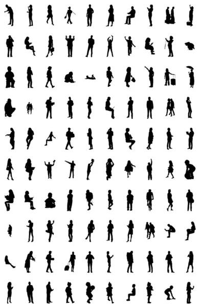 Vektor Silhouetten Umrisse Von Menschen Konturzeichnung Menschen Silhouette Icon Set — Stockvektor