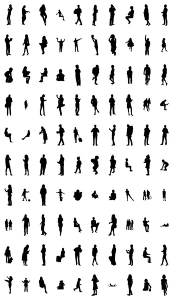 Vektor Silhouetten Umrisse Von Menschen Konturzeichnung Menschen Silhouette Icon Set — Stockvektor