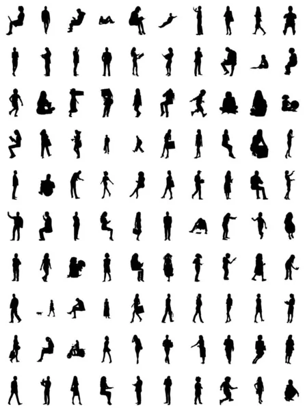 Silhouettes Vectorielles Silhouettes Esquissées Personnes Dessin Contour Silhouette Personnes Icône — Image vectorielle