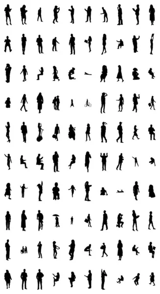 Vector Silhouetten Overzicht Silhouetten Van Mensen Contourtekening Personensilhouet Icoon Set — Stockvector