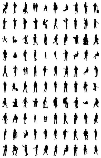 Vektor Silhouetten Umrisse Von Menschen Konturzeichnung Menschen Silhouette Icon Set — Stockvektor