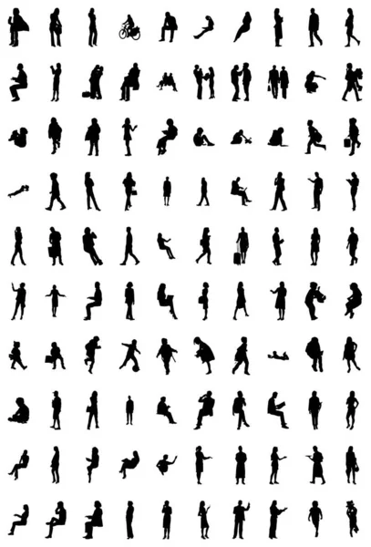 Vektor Silhouetten Umrisse Von Menschen Konturzeichnung Menschen Silhouette Icon Set — Stockvektor