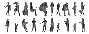 Vektör siluetleri, insanların ana hatları, Contour çizimleri, insanların siluetleri, ikon kümesi izole edilmiş, oturan insanların silueti, mimari set