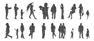 Vektör siluetleri, insanların ana hatları, Contour çizimleri, insanların siluetleri, ikon kümesi izole edilmiş, oturan insanların silueti, mimari set