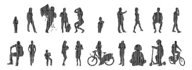 Vektör siluetleri, insanların ana hatları, Contour çizimleri, insanların siluetleri, ikon kümesi izole edilmiş, oturan insanların silueti, mimari set