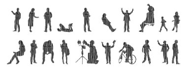 Vektör siluetleri, insanların ana hatları, Contour çizimleri, insanların siluetleri, ikon kümesi izole edilmiş, oturan insanların silueti, mimari set