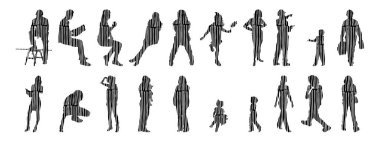 Vektör siluetleri, insanların ana hatları, Contour çizimleri, insanların siluetleri, ikon kümesi izole edilmiş, oturan insanların silueti, mimari set