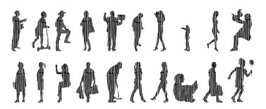 Vektör siluetleri, insanların ana hatları, Contour çizimleri, insanların siluetleri, ikon kümesi izole edilmiş, oturan insanların silueti, mimari set