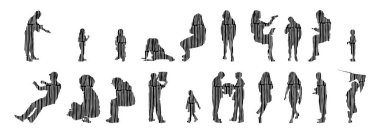 Vektör siluetleri, insanların ana hatları, Contour çizimleri, insanların siluetleri, ikon kümesi izole edilmiş, oturan insanların silueti, mimari set