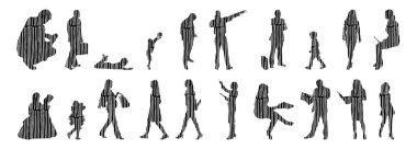 Vektör siluetleri, insanların ana hatları, Contour çizimleri, insanların siluetleri, ikon kümesi izole edilmiş, oturan insanların silueti, mimari set