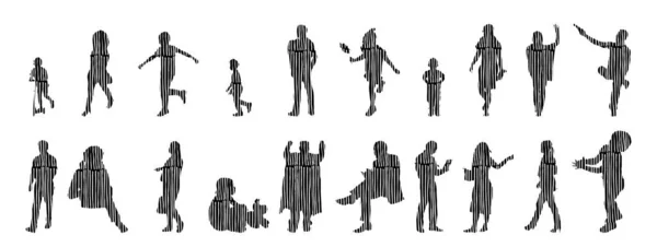 Silhouettes Vectorielles Silhouettes Esquissées Personnes Dessin Contour Silhouette Personnes Icône — Image vectorielle