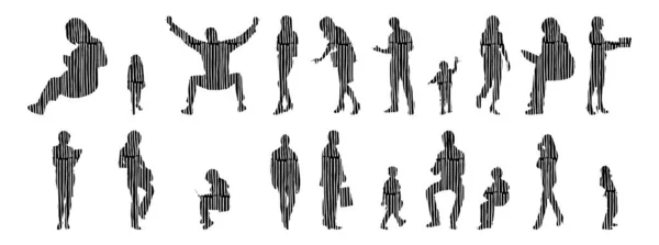 Silhouettes Vectorielles Silhouettes Esquissées Personnes Dessin Contour Silhouette Personnes Icône — Image vectorielle