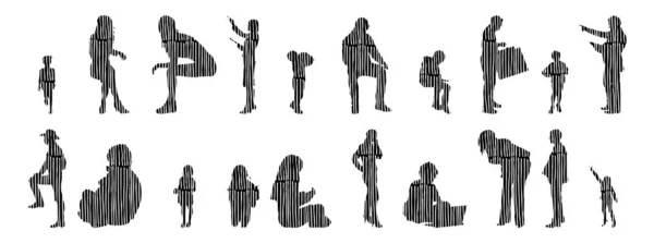 Silhouettes Vectorielles Silhouettes Esquissées Personnes Dessin Contour Silhouette Personnes Icône — Image vectorielle