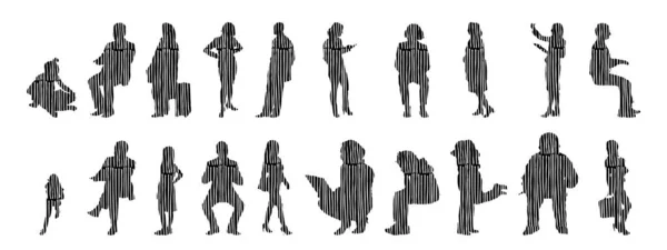 Vector Silhouettes Outline Silhouettes People Contour Drawing People Silhouette Icon — Stock Vector