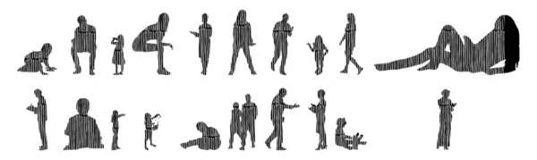 Silhouettes Vectorielles Silhouettes Esquissées Personnes Dessin Contour Silhouette Personnes Icône — Image vectorielle