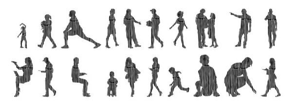 Vector Silhouettes Outline Silhouettes People Contour Drawing People Silhouette Icon — 스톡 벡터