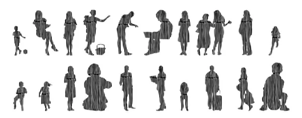 Silhouettes Vectorielles Silhouettes Esquissées Personnes Dessin Contour Silhouette Personnes Icône — Image vectorielle