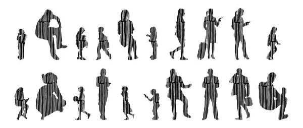 Silhouettes Vectorielles Silhouettes Esquissées Personnes Dessin Contour Silhouette Personnes Icône — Image vectorielle